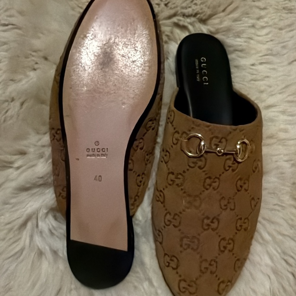 Gucci Brown Suede GG Horsebit Backless Mules